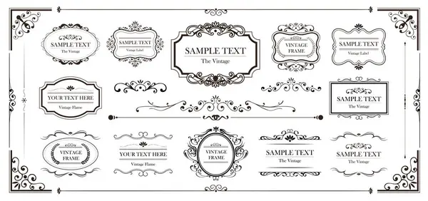 Vector Vintage Frame Set. Süslü etiket çerçeveleri. Eski süs amblemi. Dekoratif etiket ve sınırlar.