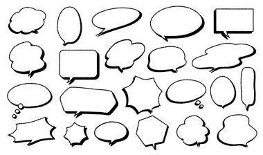 Konuşma balonu ayarlandı. Boş vektör konuşma balonları. Konuşma balonu metni, ileti kutusu.