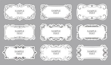 Vector Vintage Frame Set. Süslü amblem, dekoratif çıkartma ve eski rozet. Süslü etiket çerçeveleri.