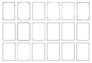 Bir dizi ince modern dikey çerçeve. Dekoratif zarif izole ikonlar, vektör seti. Kaligrafik filigran siyah mürekkep kenarlıkları