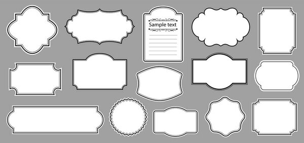 Ornamental label frames. Old ornate emblem, decorative sticker and retro badge. Vector Vintage Frame Set.