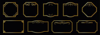 Basit altın çizgili çerçeveler, çift kulaç, dekoratif vintage çerçeveler. Vektör kaligrafik tasarım ögeleri.