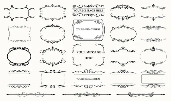 Eski çerçeveler ve sınırlar. Dekoratif çiçek süsü. Typographic tasarım elemanları ayarlandı. Etiketler ve rozetler. Vektör tasarımı.