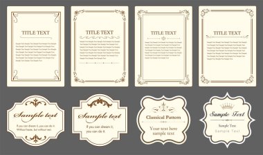 Tasarım elemanları ayarlandı, dekoratif çerçeveler ve sınırlar serpildi. Vintage vektör süsü.