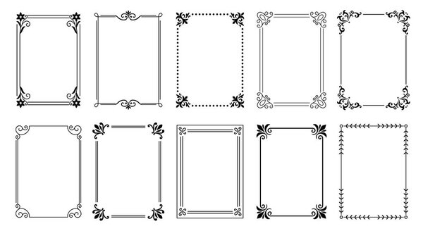 Set of vintage ornamental frames and decorative borders with elegant swirl designs. Perfect for decor, certificates, invitations, greeting cards, and more.