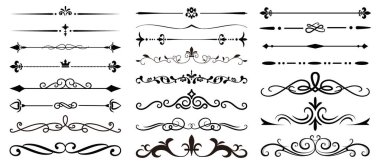 Dekoratif bölmeler ve zarif dekoratif sınırlar. Vintage ayırıcılar, süslü parşömen ögeleri, metin engelleyiciler, dekoratif çerçeveler. Davet, sertifika, retro kart için vektör tasarımı.