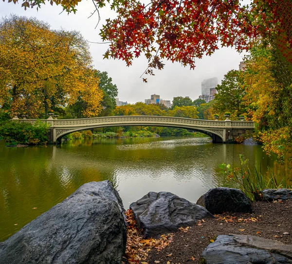 Most Łukowy Central Park Nowy Jork Wczesnym Rankiem Późną Jesienią — Zdjęcie stockowe