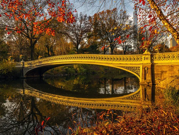 Pruva Köprüsü Central Park New York Sonbaharın Sonlarında Sabahın Erken — Stok fotoğraf