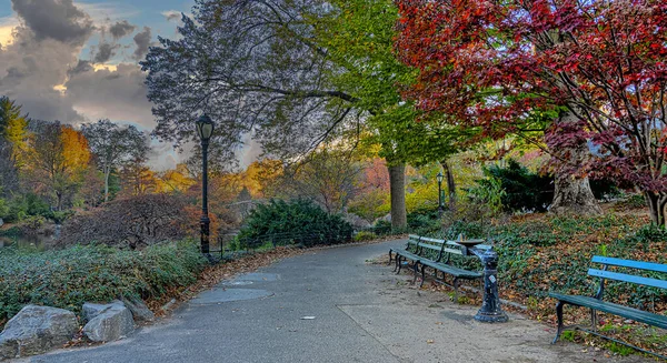 Gapstow Bridge Central Park Spätherbst Früher Morgen Bewölkten Tagen — Stockfoto