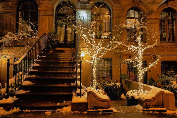 View from upper East Side of Manhattan, Brownstone during christmas