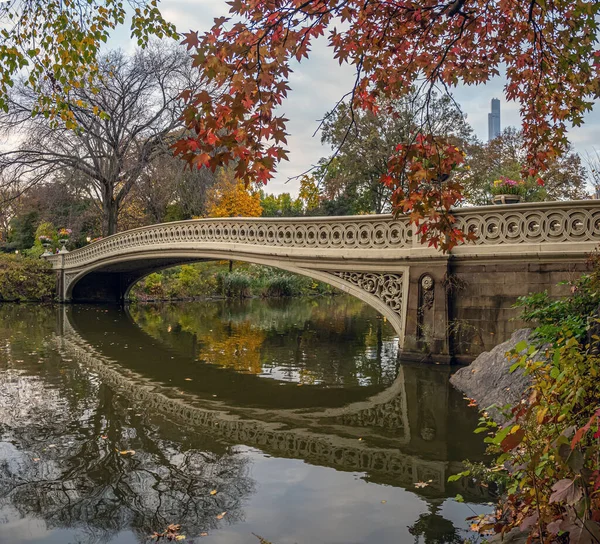 Most Łukowy Central Park Nowy Jork Jesień Rano — Zdjęcie stockowe
