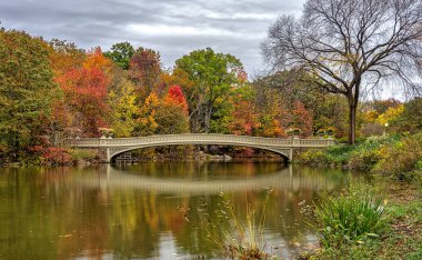 Bow bridge, Central Park, New York City in late autumn, early morning