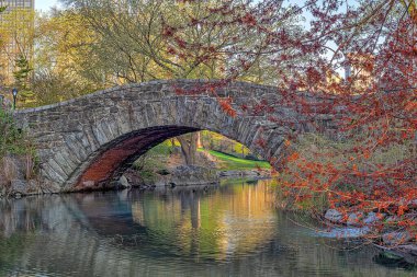 Central Park 'taki Gapstow Köprüsü, sonbaharın sonlarında sabahın erken saatleri.