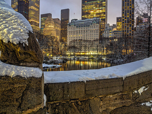 The Gapstow bridge during snow storm in Central Park, New York City