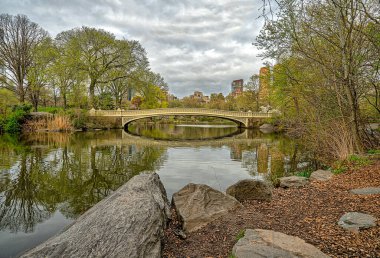 Bow Köprüsü, Central Park, New York İlkbaharda sabah erken saatlerde güzel bir günde