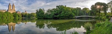 Central Park 'taki gölde, New York' ta, Manhattan 'da, Bow Köprüsü' nde.