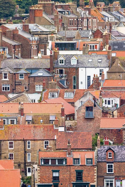 Aerial View Hagyományos Teraszos Városi Házak Whitby North Yorkshire Egyesült — Stock Fotó