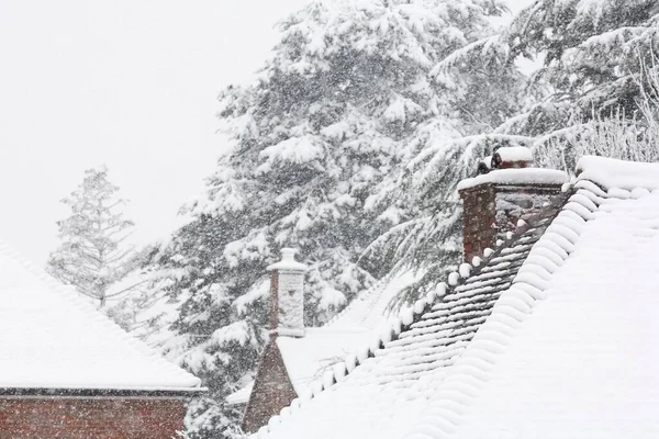 ロンドン イギリスの家の屋根を覆う雪の冬のシーン — ストック写真
