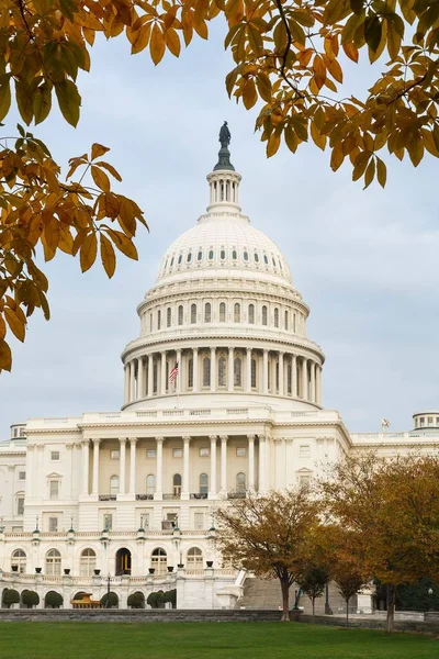 Kapitol Der Vereinigten Staaten Bei Sonnenuntergang Mit Herbstlaub Capitol Hill — Stockfoto