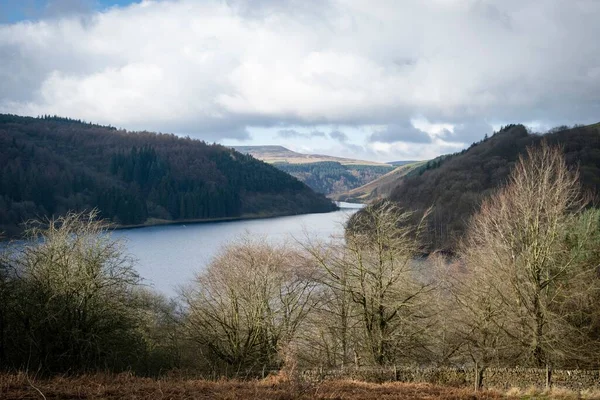 Derbyshire Τοπίο Χειμώνα Ladybower Ταμιευτήρα Peak District Ηνωμένο Βασίλειο — Φωτογραφία Αρχείου