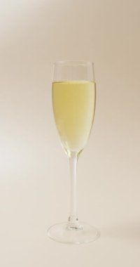 Şampanya kadehinin dikey görüntüsü. Stüdyo çekimi, yemek sonbaharı ve kutlama konsepti.