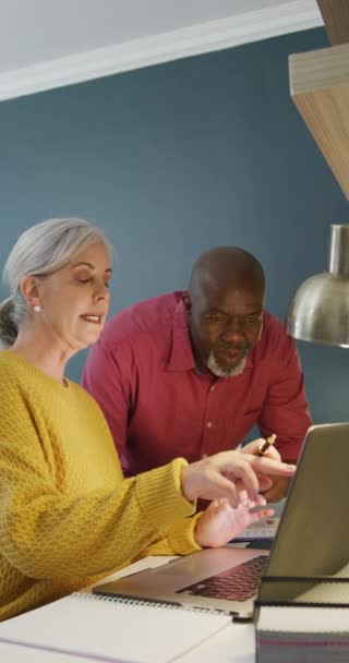 Lodret Video Glade Forskelligartede Senior Par Ved Hjælp Laptop Sammen – Stock-video