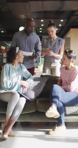 Vertical Video Diverse Business People Discussing Work Meeting Office Work — Stock Video