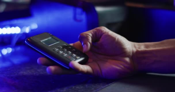 Video Hands Diverse Barman Customer Making Contactless Credit Card Payment — Stock Video