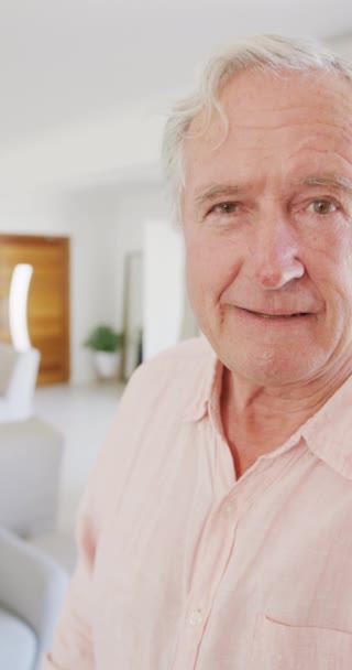 Vertical Video Portrait Happy Caucasian Senior Man Having Video Call — Vídeo de Stock