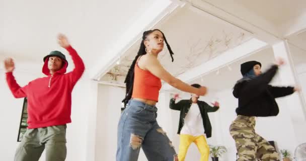 Happy Diverse Male Female Dancers Dancing Dance Studio Slow Motion — Stok video