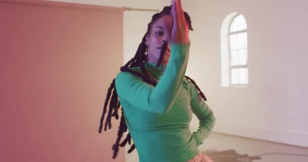 Portrait Biracial Female Dancer Dancing Dance Studio Slow Motion Hobby — Stok video