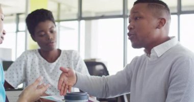 African american business people having meeting at office, slow motion. Working at office, business concept.