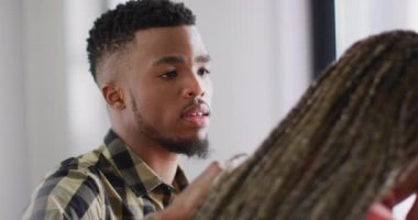 Video of african american man talking with female partner. Lifestyle, relationship, spending free time together concept.