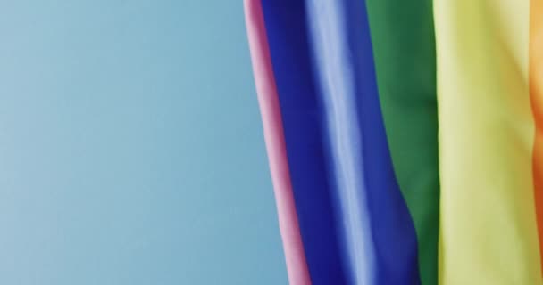 Video Rainbow Fabric Blue Background Copy Space Gender Lgbt Queer — Vídeos de Stock