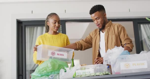 Glückliches Afrikanisch Amerikanisches Paar Beim Recycling Von Abfall Lebensstil Beziehung — Stockvideo