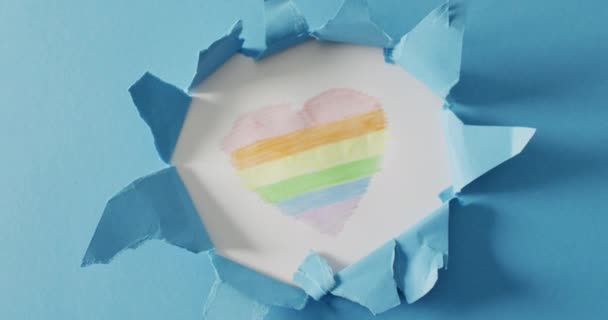 Відео Серця Веселки Стисненому Синьому Фоні Гендер Lgbt Квір Гомосексуальна — стокове відео
