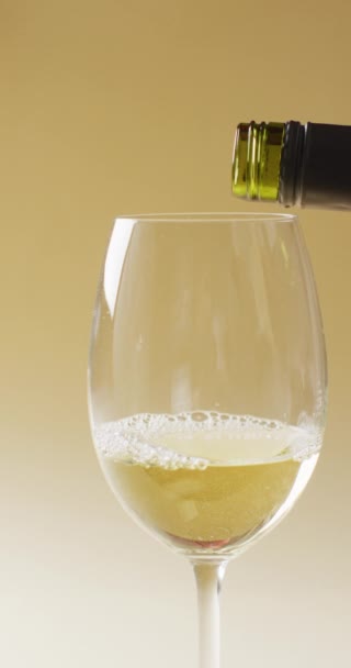 Vertcal Video White Wine Pouring Glass Wine Alcohol Beverages Wine — Stockvideo