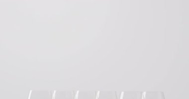 Diverse types of wines in glasses on white surface with copy space. Wine, alcohol, beverage and wine tasting concept.