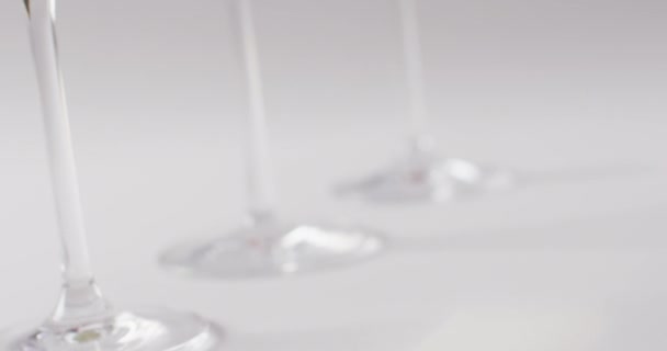 Diverse Types Wines Glasses White Surface Copy Space Wine Alcohol — Vídeos de Stock