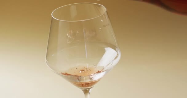 White Wine Pouring Glass Yellow Background Copy Space Wine Alcohol — Wideo stockowe