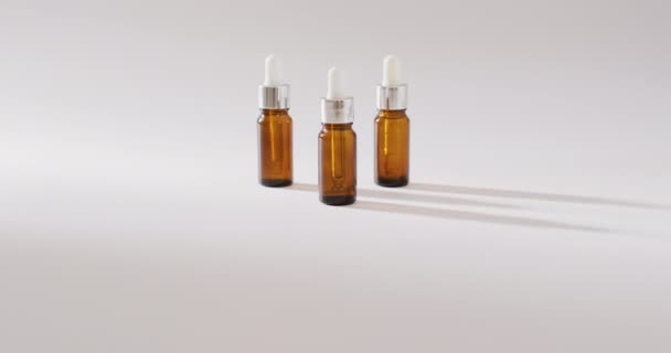 Close Dropper Serum Bottles White Background Copy Space Beauty Products — Video Stock