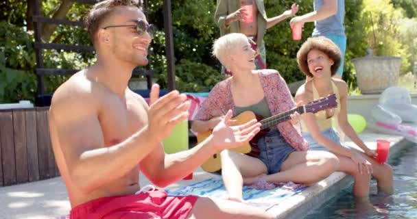 여름에 파티에서 연주를 친구들 행복하게 에서의 시간을 보내는 — 비디오