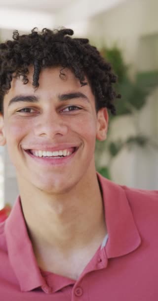 Vertical Video Portrait Happy Biracial Man Spending Time Home Free — Stock Video