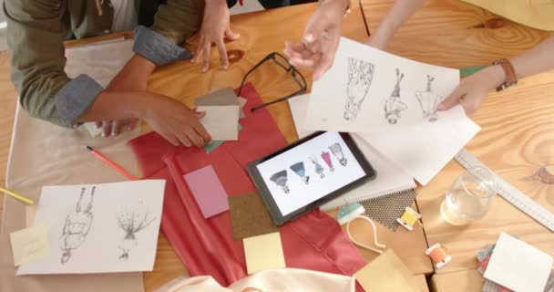 Diverse Designers Working Table Tablet Fashion Drawings Fashion Studio Slow — Stock Video