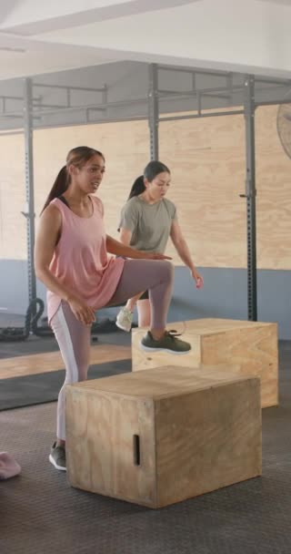 Vertical Video Diverse Sportswomen Exercising Gym Slow Motion Sport Fitness — Stock Video