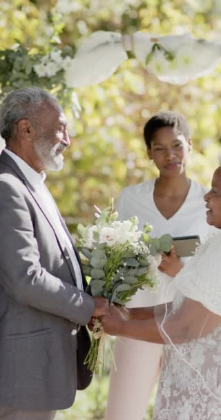 Κατακόρυφο Βίντεο Αφροαμερικανή Επισημοποιεί Γάμο Για Ζευγάρι Των Γηραιών Αργή — Αρχείο Βίντεο