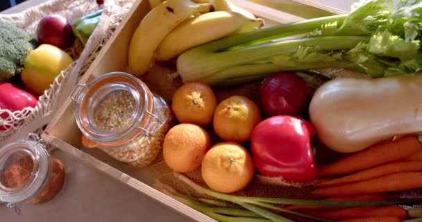 Gemüseübersicht Sonniger Küche Zeitlupe Kochen Essen Gesundes Leben Und Haushalt — Stockvideo
