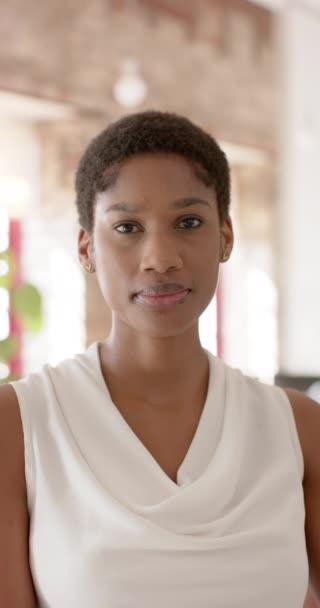 Vertical Video Portrait Happy African American Casual Businesswoman Office Slow — Vídeos de Stock
