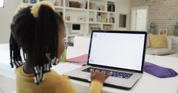 Happy African American Girl Online Class Using Laptop Copy Space — Stock videók