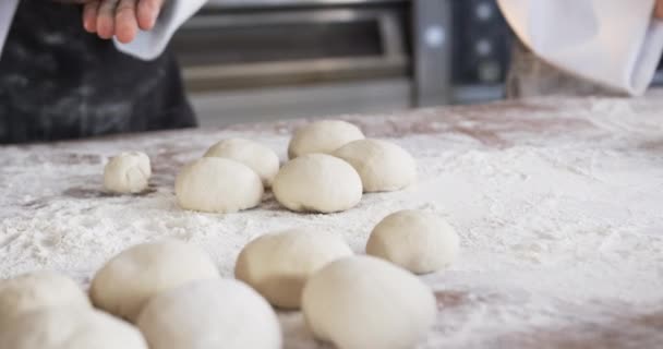 Diverse Bakers Bekerja Dapur Toko Roti Membuat Roti Gulung Dari — Stok Video